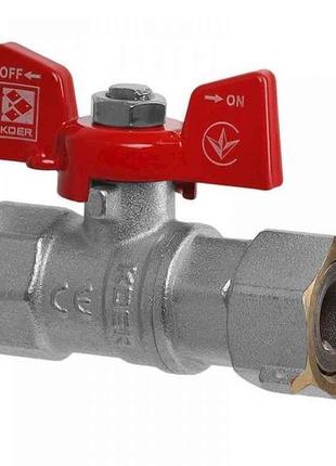 Кран кульовий 3/4 ггм з накидною гайкою, ручка метелик червона...