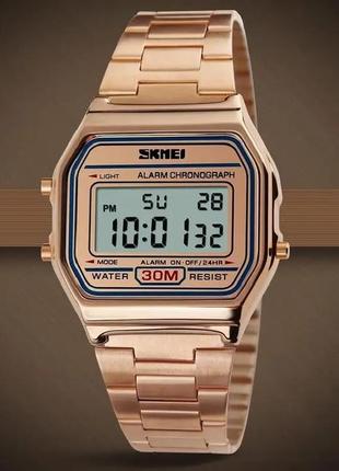 Чоловічий наручний годинник skmei 1123 popular (розовое золото)4 фото