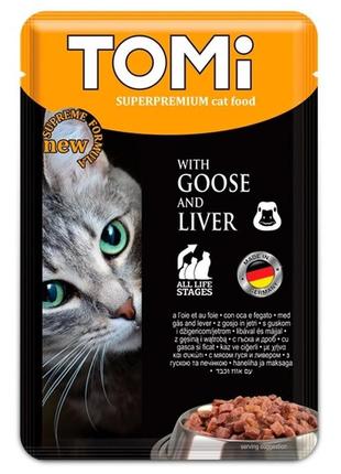 Tomi superpremium goose liver гусь печень влажный корм для котов, консервы 100г