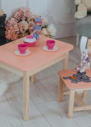 Дитячий стіл з ящиком та стілець для навчання (рожевий) слоник