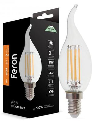 Світлодіодна лампа feron lb-159 6w e14 4000k філамент свічка н...