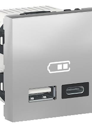 Подвійна usb розетка a+c алюміній unica new nu301830