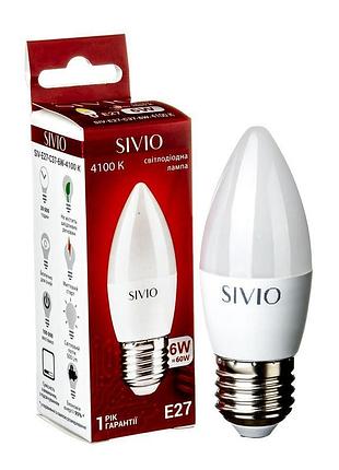 Led лампа е27 с37 6w нейтральна біла 4100к sivio