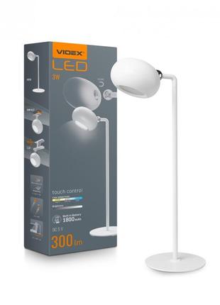 Led лампа настiльна з акумулятором videx vle-tf18w 3w 3000-550...