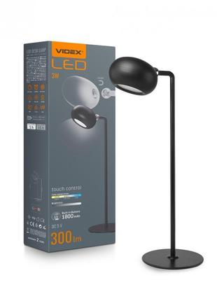 Led лампа настiльна з акумулятором videx vle-tf18w 3w 3000-550...