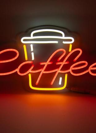 Неонова вивіска coffee з чашкою (600х315)