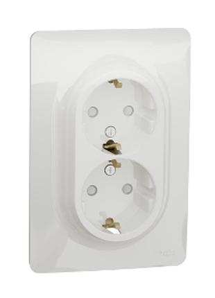 Розетка подвійна з з/к зі шторками гвинтовими зажимами біла un...