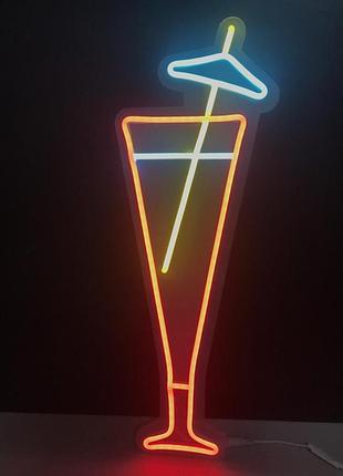 Неонова вивіска коктейль з парасолькою (180х500)