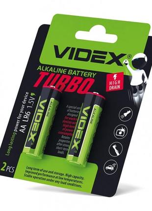 Батарейка лужна videx lr6/aa turbo 2шт blister