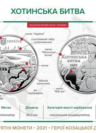 Монета україна 5 гривень, 2021 року, хотинська битва3 фото