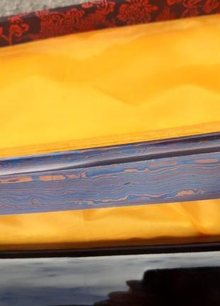Самурайська катана "синій дамаск" в оригінальній подарунковій ...3 фото