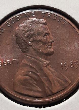 Монета сша 1 цент, 1985 года, lincoln cent, без мітки монетного двору1 фото