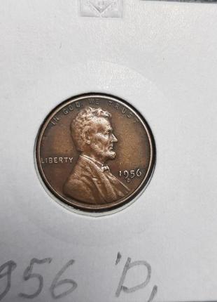 Монета сша 1 цент, 1956 года, отметка монетного двора: "d" - денвер4 фото