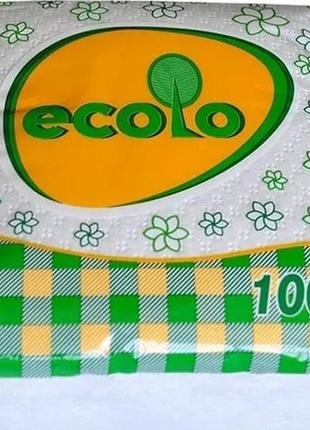 Серветки паперові ecolo 21х24 100 аркушів білі