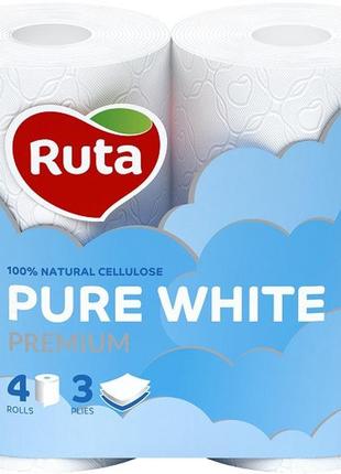 Туалетний папір ruta pure white тришарова 4 рулону1 фото