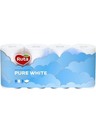 Туалетний папір ruta pure white тришарова біла 8 рулонів