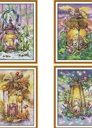 Набір для вишивання хрестиком із 4 картин за нанесеною схемою,канва 11ст, розмір 29x20,5, набір для рукоділля