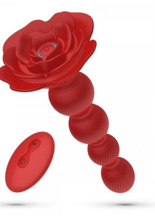 Анальная елочка роза с вибрацией и ротацией rosaline crushious, с пультом, силиконовая, красная китти