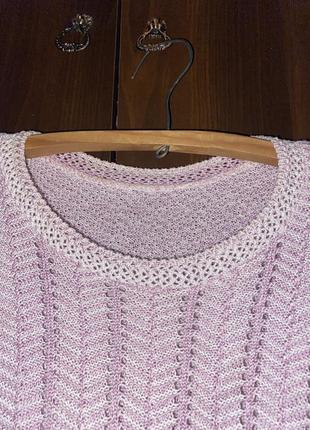 Вязаный лиловый ажурный большой свитер нарядный3 фото