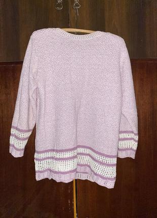 Вязаный лиловый ажурный большой свитер нарядный4 фото