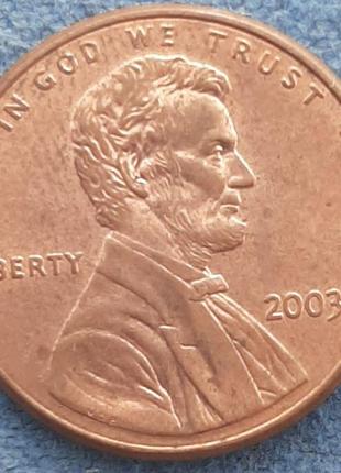 Монета сша 1 цент, 2003 года, lincoln cent без мітки монетного двору