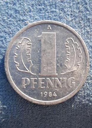 Монета німеччина — гдр 1 пфенниг, 1984 року