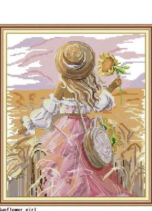 Набір для вишивання за схемою дівчина та соняшник,канва 11ст, розмір 34,5х29, набір для вишивання