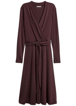 Креповое платье миди а -силуэта сливово- коричневого цвета h&m (размер 12-14)