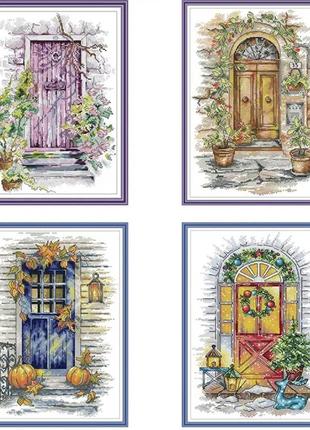 Набір із 4 картин для вишивання за нанесеною схемою,канва 11ст, розмір 29x20,5, набір для рукоділля