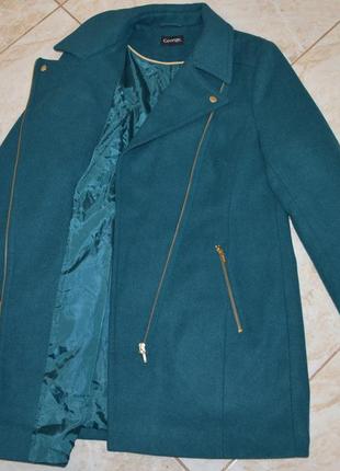 Бирюзовое демисезонное пальто косуха на молнии с карманами george вьетнам шерсть6 фото