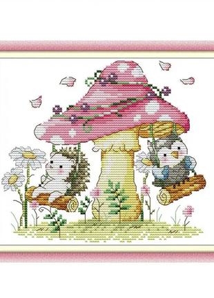 Набір для вишивання грибочок за нанесеною схемою,канва 11ст, розмір 22х18,5, набір для рукоділля