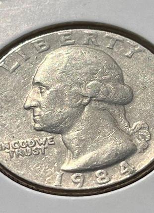 Монета сша ¼ долара,1984 року, чверть долара, мітка монетного двору "d" - денвер1 фото