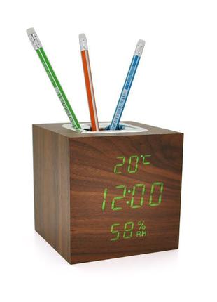 Електронний годинник vst-878s wooden (brown), з датчиком темпе...