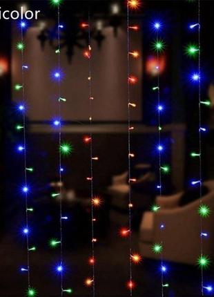 Мультиколірна гірлянда водоспад різдвяна 240 led-лампочок 8 ре...2 фото