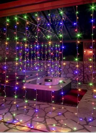 Мультиколірна гірлянда водоспад різдвяна 240 led-лампочок 8 ре...6 фото