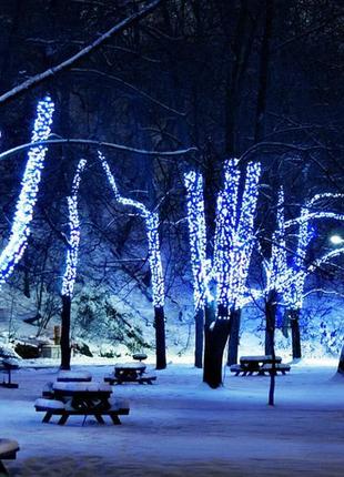 Гірлянда нитка синя на чорному дроті 100 led-лампочок 8 режимі...