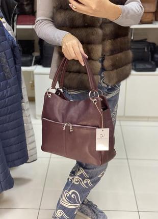 Шкіряна жіноча сумка італійська мягкая кожаная сумка бордовая италия2 фото