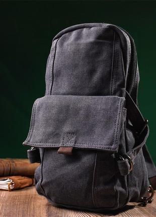 Зручний текстильний рюкзак у стилі мілітарі vintage 22179 чорний7 фото