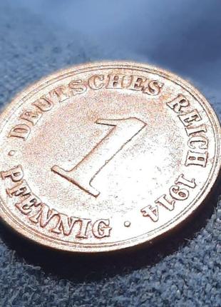 Монета германия 1 пфенниг, 1914 года, отметка монетного двора: "a" - берлин1 фото