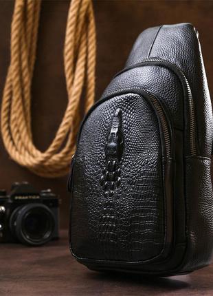 Модна шкіряна чоловіча сумка через плече vintage 20673 чорний6 фото
