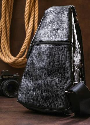Модна шкіряна чоловіча сумка через плече vintage 20673 чорний8 фото