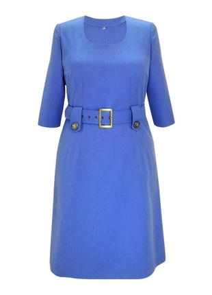 Платье в стиле «милитари» голубого цвета из полированной шерсти