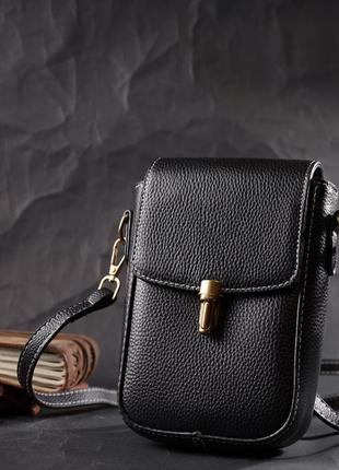 Вертикальна шкіряна жіноча сумка з клапаном vintage 22308 чорна7 фото