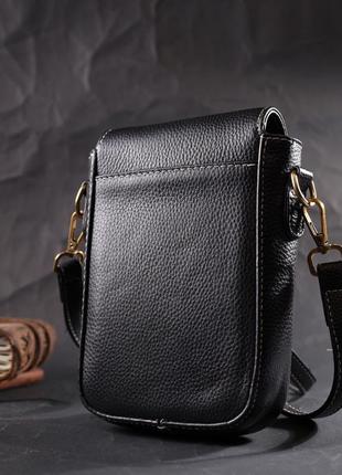 Вертикальна шкіряна жіноча сумка з клапаном vintage 22308 чорна8 фото