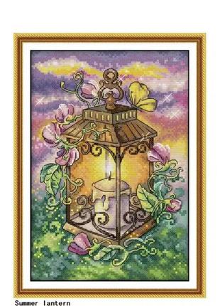 Набір для вишивання літо, ліхтар за нанесеною схемою,канва 11ст, розмір 29x20,5, набір для рукоділля