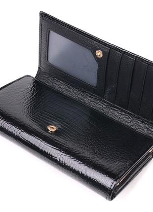 Лаковий жіночий гаманець із візитницею st leather 19403 чорний3 фото