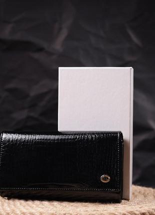 Лаковий жіночий гаманець із візитницею st leather 19403 чорний9 фото