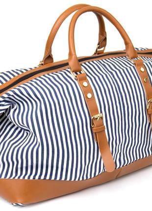 Дорожня сумка жіноча текстильна в смужку vintage 20667 біла