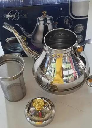 Заварочний чайник з ситечком 1.2 л barton steel bs 7502-182 фото