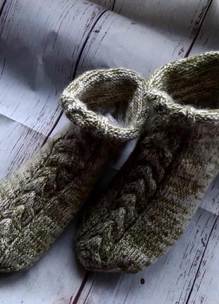 В'язані зимові шкарпетки слідочки з візерунком коса ручна робота розмір 37-386 фото
